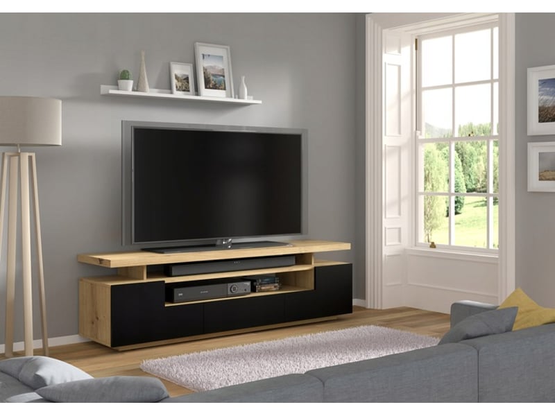 Meuble tv  180x42x51cm avec led noir-artisan evan meuble sur pied  - Conforama E