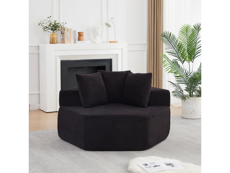  Fauteuil simple - 122x138x76cm - modulable en chenille bouclée avec 3 coussins &amp; ressorts ensachés - noir  - Conforama B