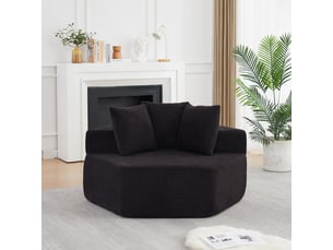 Fauteuil simple - 122x138x76cm - modulable en chenille bouclée avec 3 coussins & ressorts ensachés - noir