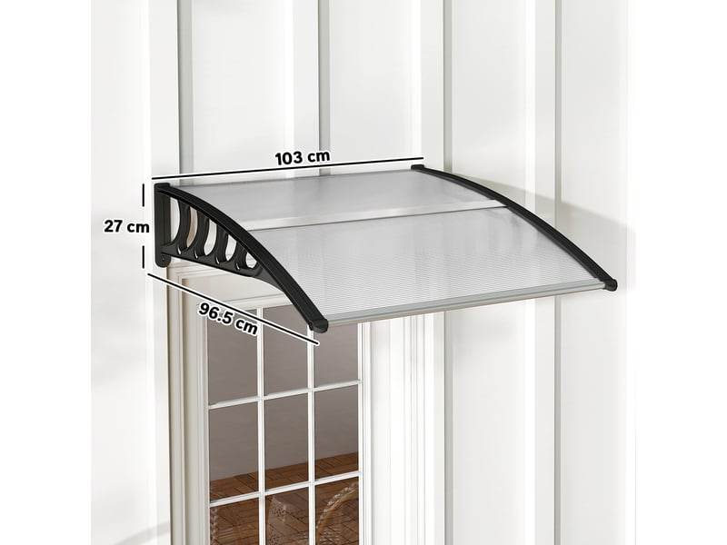  Auvent extérieur en polycarbonate transparent pour portes et fenêtres, 103 x 96,5 x 27 cm, transparent  - Conforama E