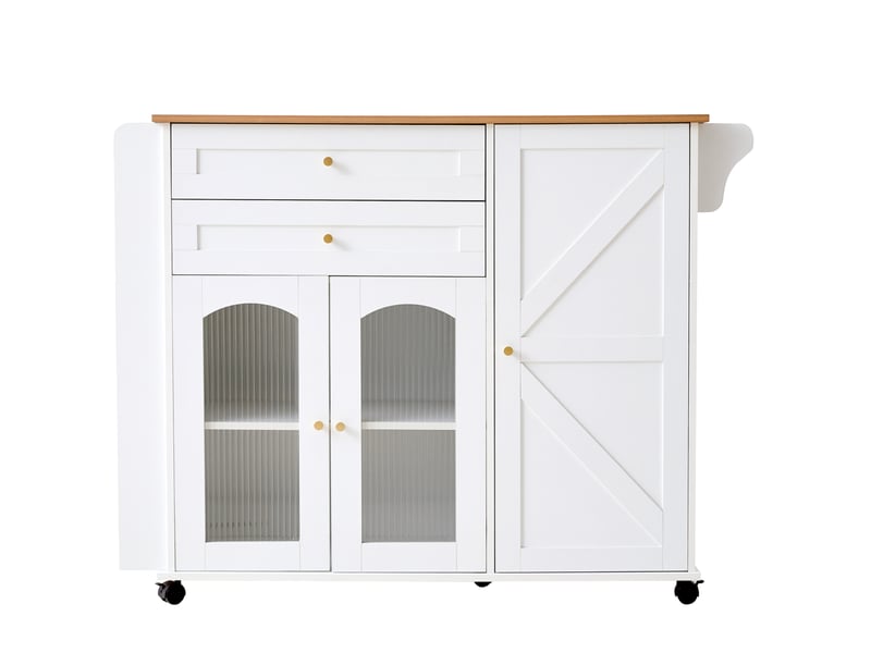  Îlot de cuisine mobile 110x70x99 cm plateau rabattable panneau de particules blanc et naturel  - Conforama A