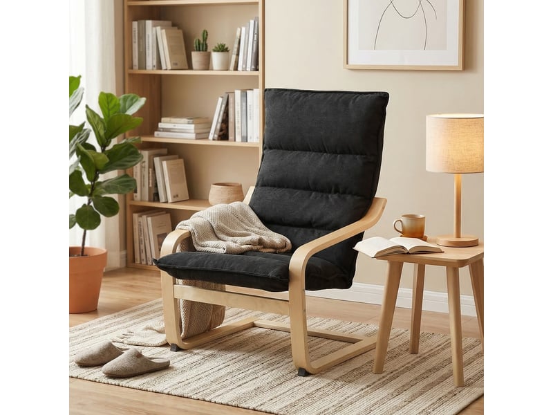  Fauteuil salon style nordique accoudoirs incurvés coussins velours noir  - Conforama B