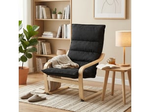 Fauteuil salon style nordique accoudoirs incurvés coussins velours noir