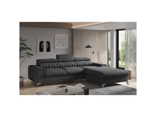 Canapé d'angle droit fixe MEUBLORAMA 3 places Polyester gris avec coffre de rangement