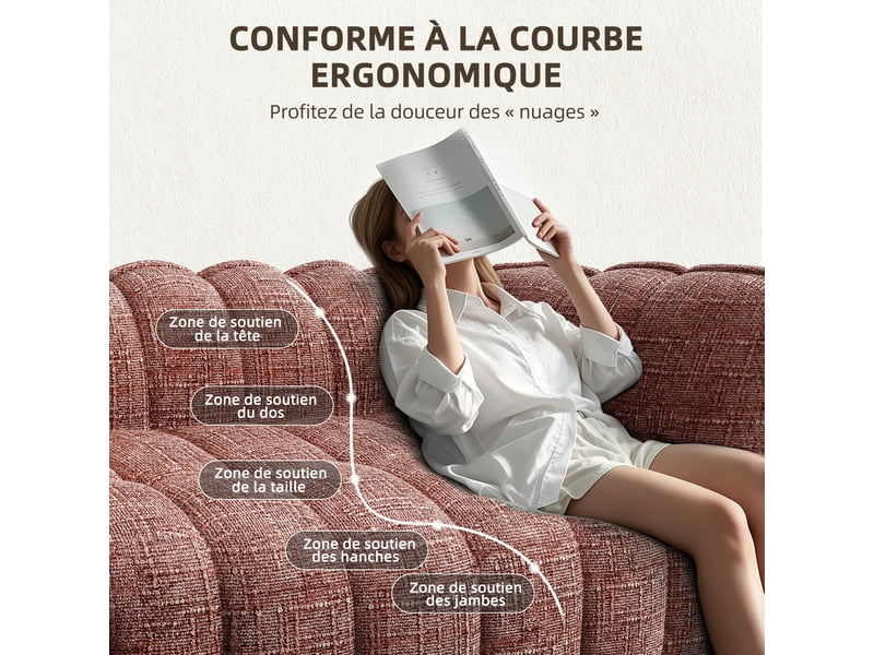  Lexzurn fauteuil fixe, pouf pour adulte,avec coussin,conception ergonomique,profondeur d'assise accrue 60 cm,adapté à de nombreux contextes,base antidérapante  - Conforama C