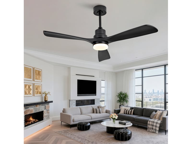  Ventilateur de plafond 52 pouces en bois massif avec éclairage led, télécommande, 3 cct dimmable, 6 vitesses, rotation avantarrière  - Conforama B