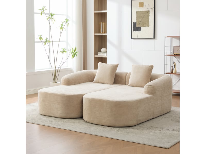  Canapé modulaire 2 places en chenille light khaki avec méridienne  - Conforama B