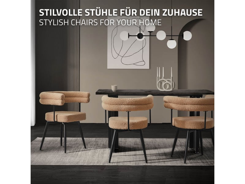 Ml-design lot de 6 chaises pivotantes marron en tissu teddy pieds en métal avec accoudoirs et dossier rotation 360° assise rembourrée ergonomique mobilier moderne pour salle à manger ou salon confort ECD Germany GmbH - Conforama D