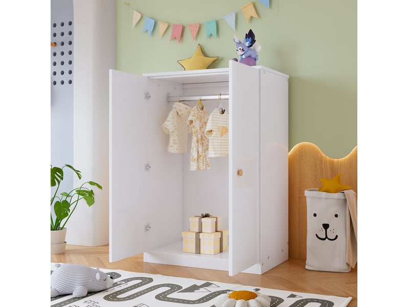  Armoire 2 portes avec barre de penderie pour chambre salon et chambre d'enfant en mdf blanc  - Conforama E
