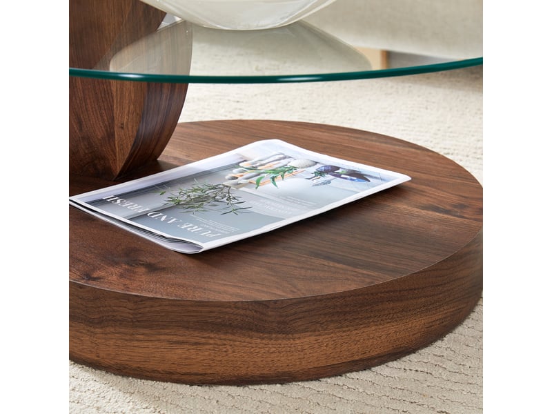  Table basse avec plateaux à plusieurs niveaux et verre trempé, style moderne, en mdf et verre, transparent noyer  - Conforama E