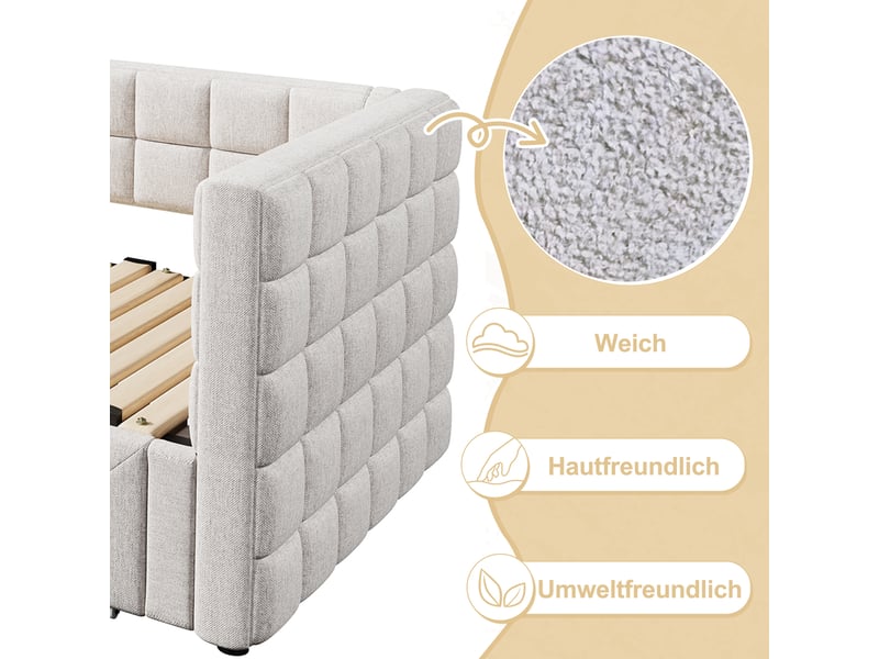  Lit banquette extensible 90x200 cm en velours beige avec 2 tiroirs - transformable 180 cm  - Conforama E