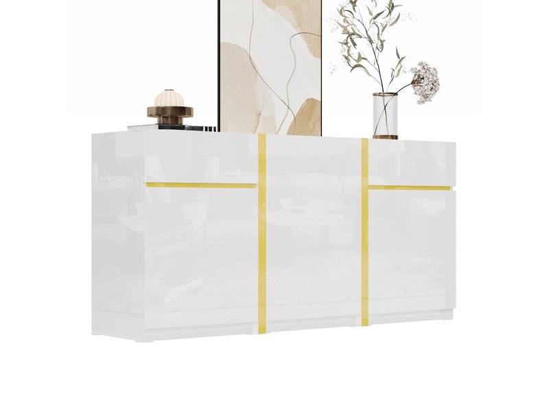  Buffet de rangement 160x40x78 cm, armoire de rangement, meuble de salon, 3 portes et 2 tiroirs, mdf et aggloméré, blanc  - Conforama A