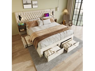 Lit avec rangement 160x200 cm OKWISH coloris beige