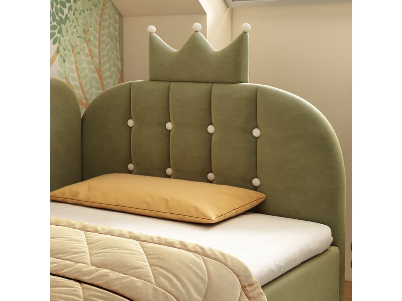  Canapé-lit rembourré 90 x 190 cm, avec espace de rangement, en l, orné d'un motif en treillis en forme de couronne, en velours,  vert  - Conforama W