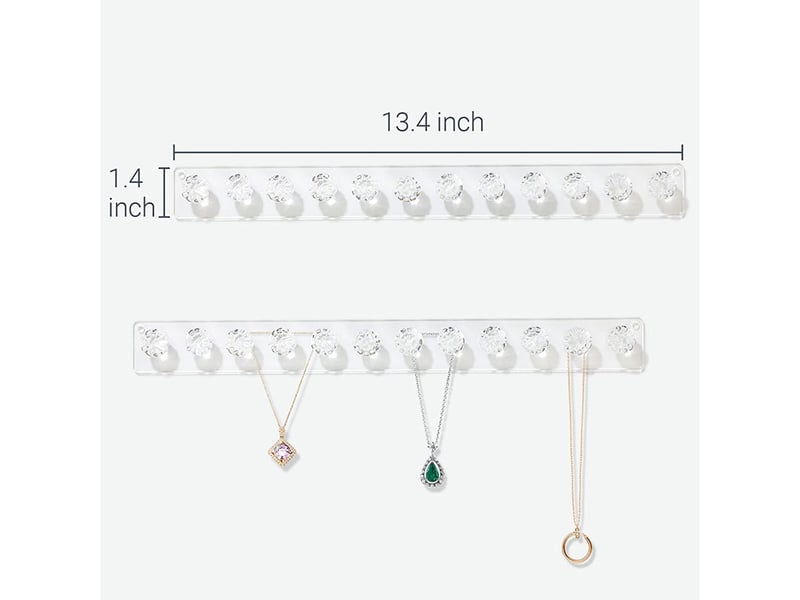  Paquet de 2 cintres de collier, support de colliers en acrylique, organisateur de bijoux mural suspendu avec 12 crochets en forme de diamant, transparent  - Conforama B