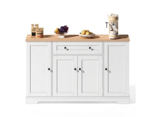 Buffet de cuisine multifonctionnel, bahut de 138 cm, mdf blanc et naturel