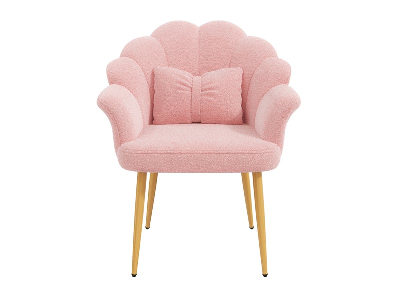  Lot de 2 fauteuils de salle à manger 64x65,5x85 cm rose, tissu peluche, pieds métal doré avec coussins assortis  - Conforama D