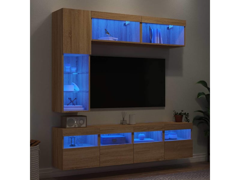 Ensemble de meubles tv muraux 7pcs et lumières led chêne sonoma - Conforama B