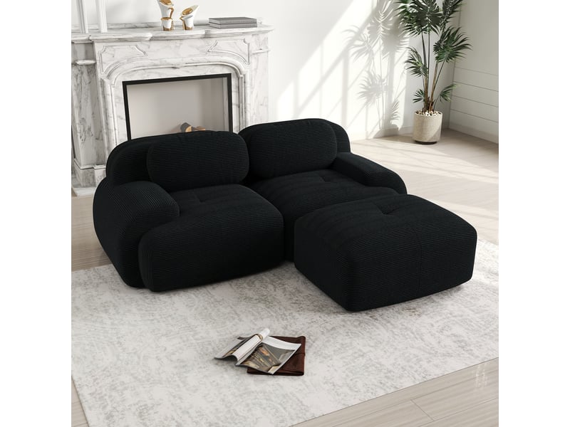  Canapé d'angle, canapé modulable, en velours tricoté, noir, livré monté, forme incurvée, sans structure  - Conforama A