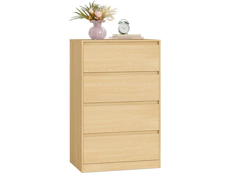  Commode de rangement moderne 40 x 60 x 97,4 cm avec 4 tiroirs pratique style épuré en panneau aggloméré beige chêne 12_0012111  - Conforama A