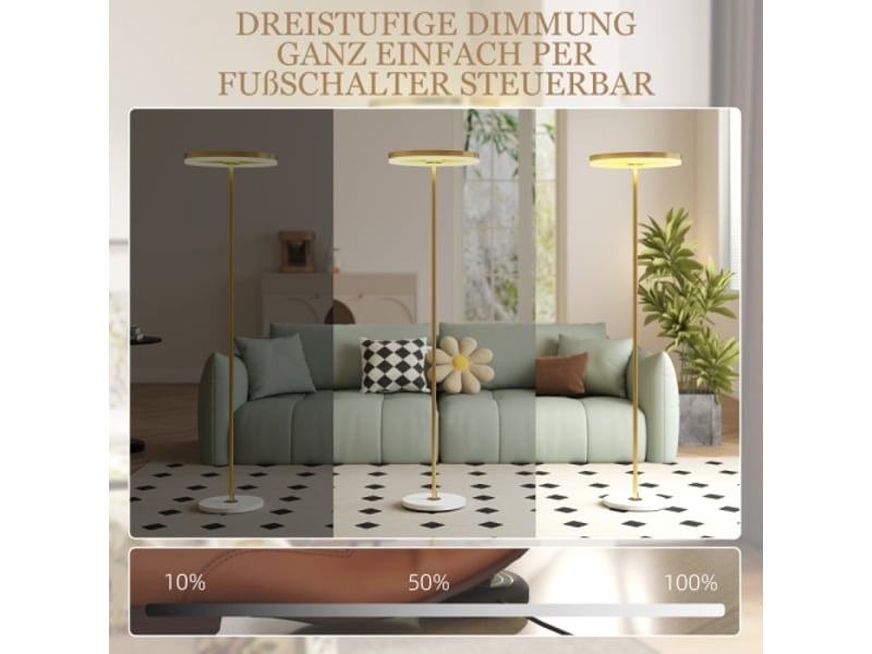 Lampadaire led dimmable en métal doré, abat-jour acrylique, 3 couleurs de lumière, interrupteur au pied - Conforama C
