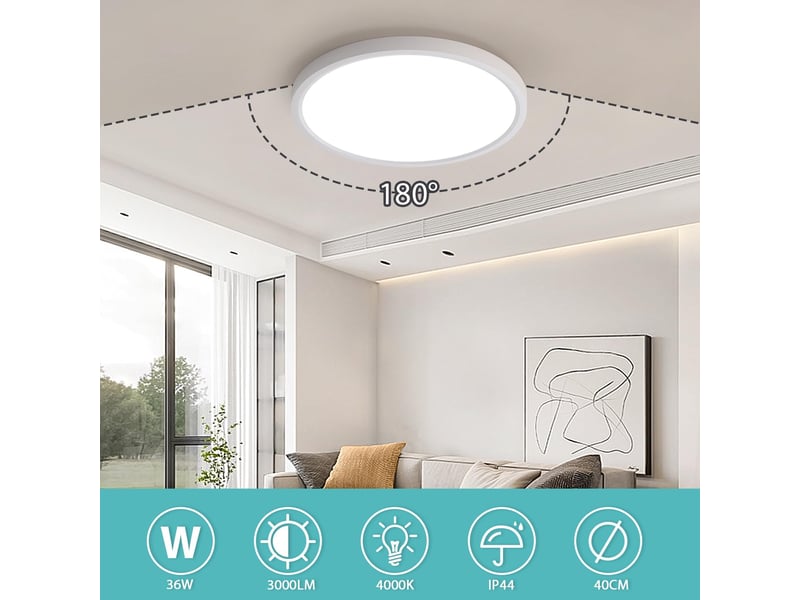  Plafonnier led rond ultra-plat 36 w, 4000 k, ø 40 cm, blanc  - Conforama E
