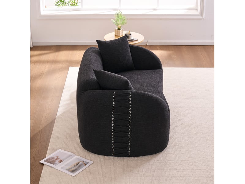  Canape droit moderne 2 places 155x90x67 cm compressé, incurvé, mousse et tissu chenille couleur noir  - Conforama D