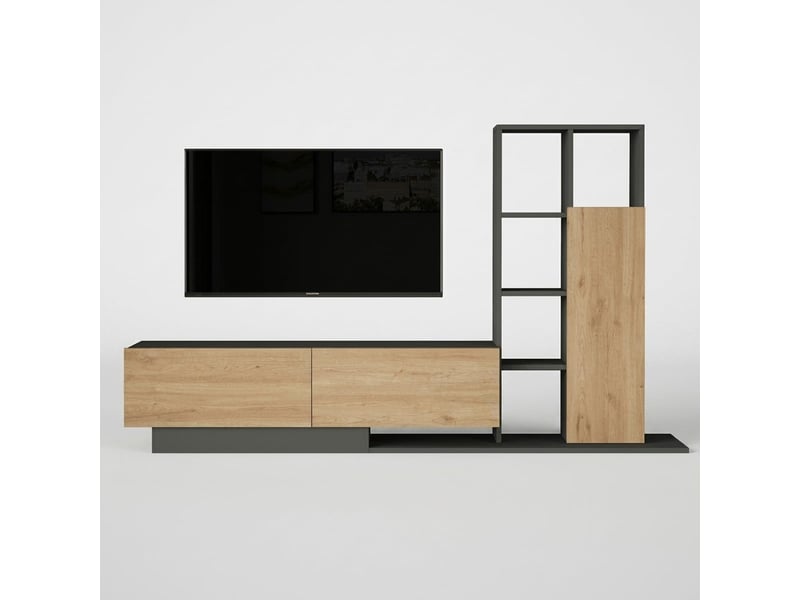  Meuble tv mural avec bibliothèque yarok - anthracite  - Conforama A