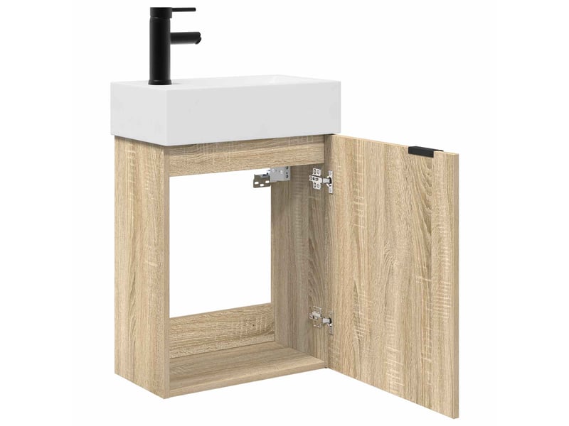  Meuble de rangement salle de bain avec robinet chêne sonoma shl5529  - Conforama D
