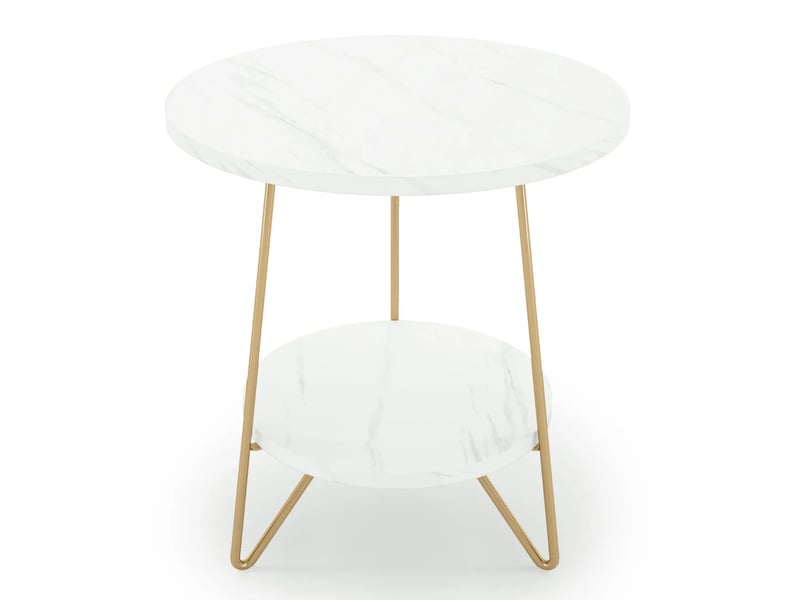  Table d'appoint ronde à 2 niveaux effet marbre blanc et métal doré ø48x55 cm  - Conforama A
