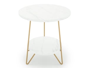 Table d'appoint ronde à 2 niveaux effet marbre blanc et métal doré ø48x55 cm