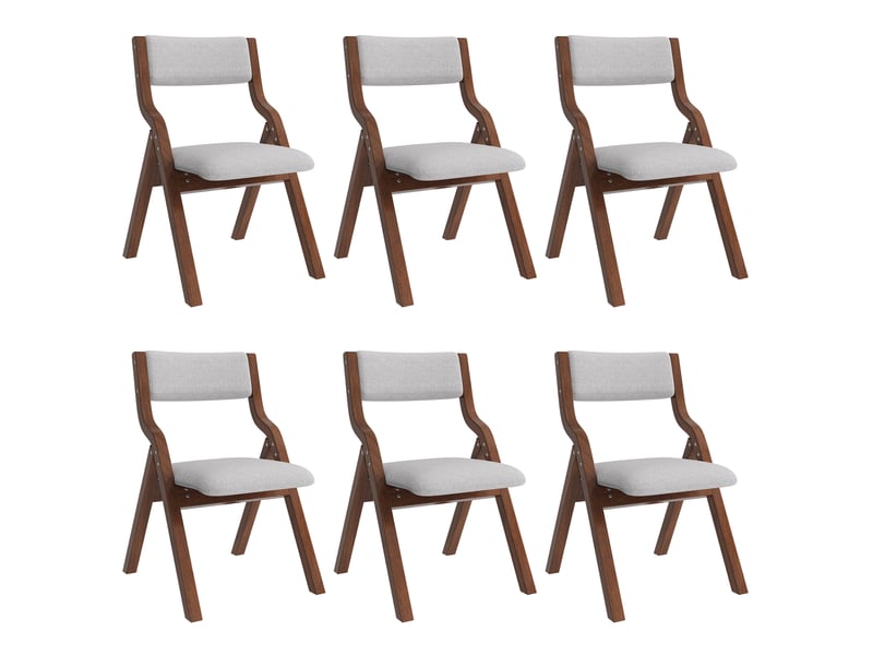  Chaises de salle à manger lot de 6 pliantes avec assise rembourrée  - bois massif, lin gris  - Conforama A