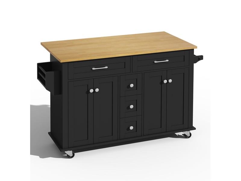  Desserte de cuisine 140 x 65 x 89 cm noir et naturel en mdf, plateau rabattable avec 5 tiroirs et 4 portes  - Conforama E
