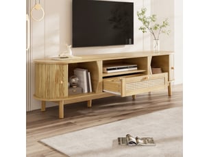 Meuble tv avec portes coulissantes et tiroirs en mdf pour salon 165×37×46 cm naturel