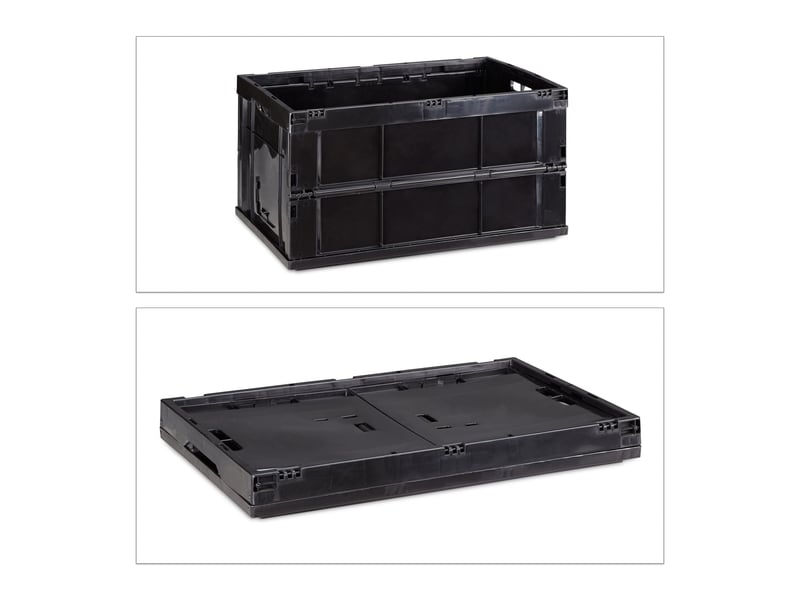  Boîte de transport pliable empilable 31,5 x 58,5 x 40 cm capacité 60 litres ergonomique en polypropylène noir 13_0006028  - Conforama E