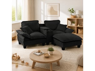 Canapé d'angle réversible fixe 3 places Tissu noir avec coffre de rangement