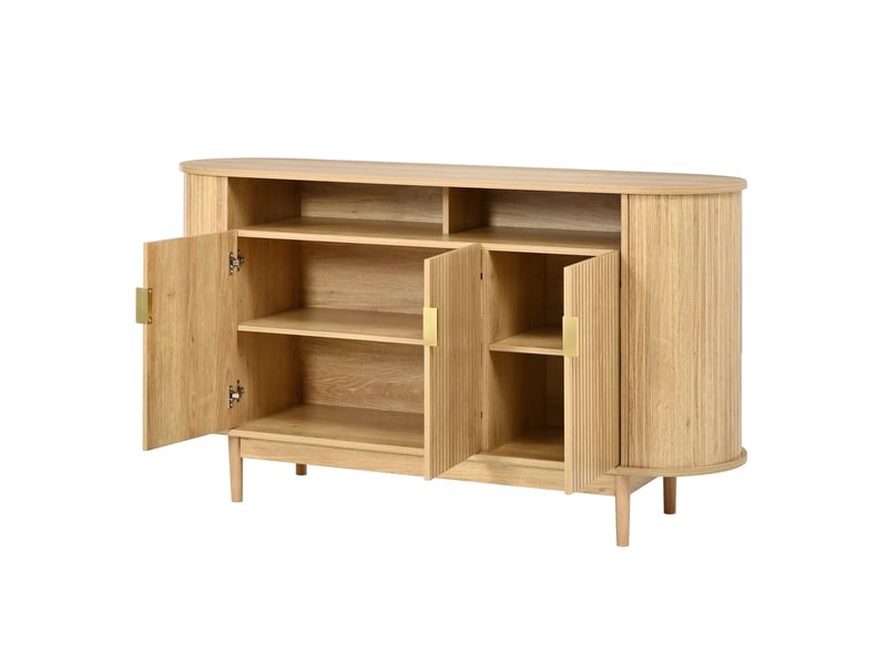  Buffet naturel, 3 portes, rangement, design moderne, angles arrondis, structure robuste - 140x40x78cm - salon et salle à manger  - Conforama C