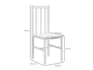Lot de 2 chaises de salle à manger 47,5x38,5x99 cm en bois blanc, dossier à lattes