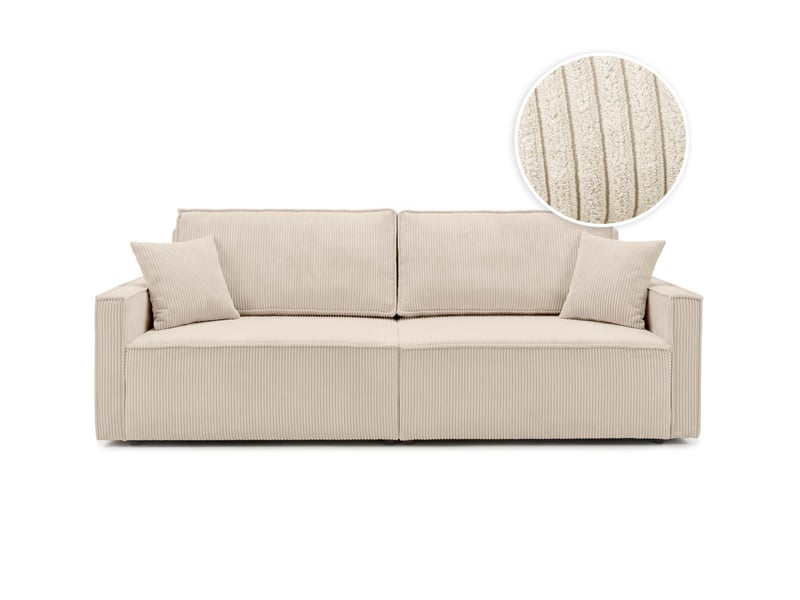  Farah - canapé droit 3 places convertible accoudoirs slim en velours cotelé  - Conforama A