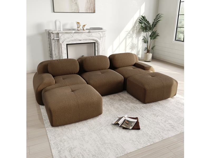  Canapé modulable modenvie en u 3 places 298 x 178 x 70 cm velours côtelé marron  - Conforama B