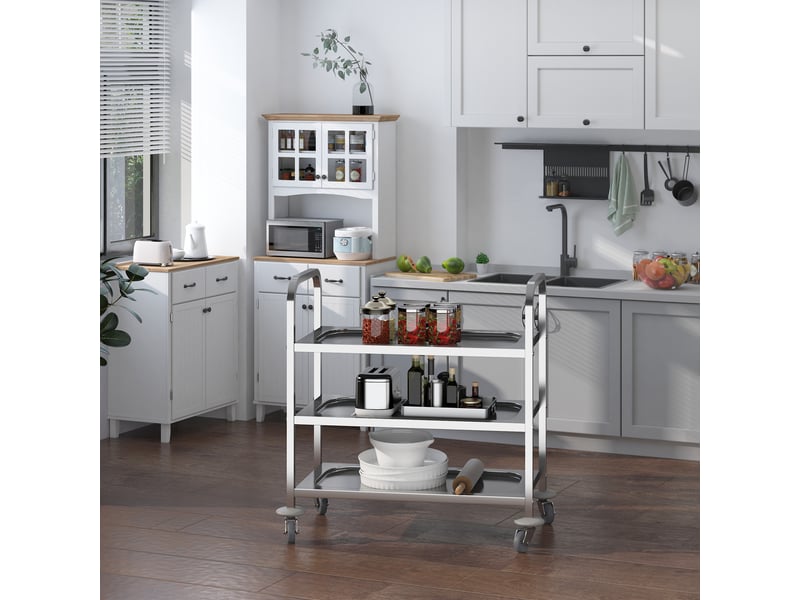 Desserte de cuisine à roulettes à 3 étagères, chariot de rangement en acier inox., chariot de cuisine et salle à manger, argenté, 90,5 x 50,5 x 88,2 cm - Conforama D