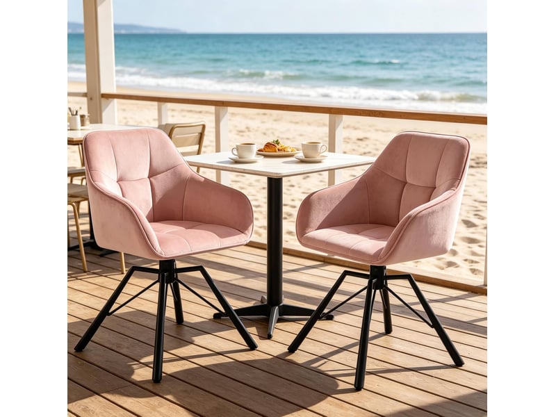 Lot de 2 chaises de salle à manger pivotantes 360° en velours rose avec accoudoirs - Conforama D