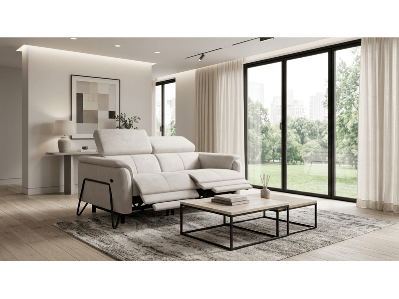 Canapé 2 places roden, 2x relax, tissu velours crème RODEN - Conforama B