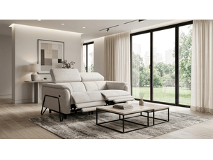 Canapé 2 places roden, 2x relax, tissu velours crème