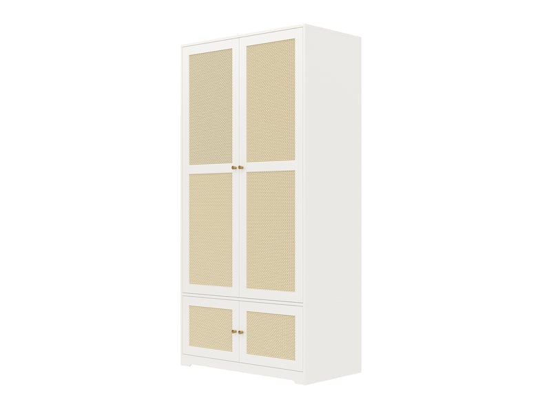  Armoire 2 portes en mdf blanc avec penderie et étagères, style rotin, rangement chambre  - Conforama E