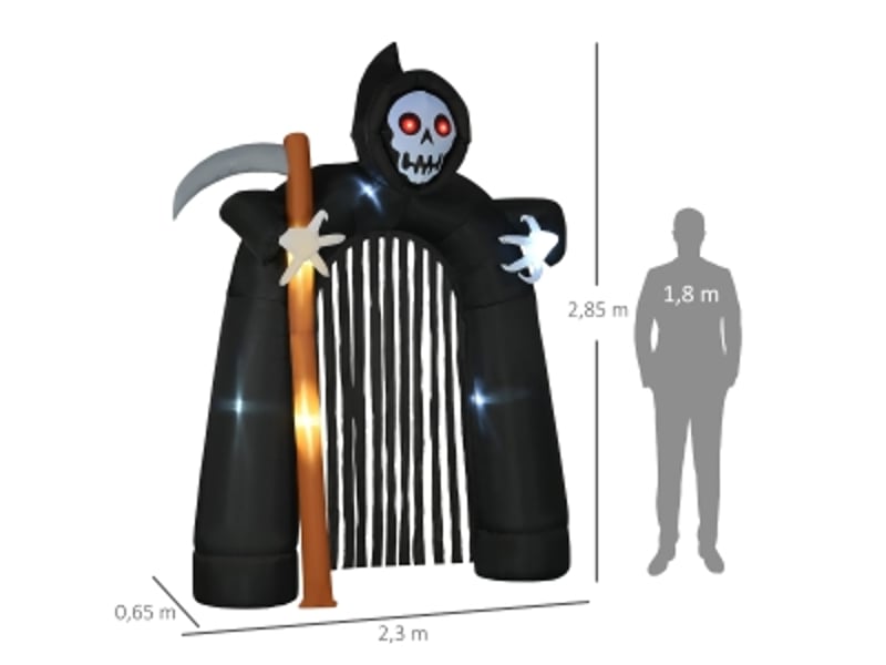  Arche gonflable faucheuse avec led et yeux rouges pour décoration de jardin halloween en polyester noir 230×65×285 cm  - Conforama D