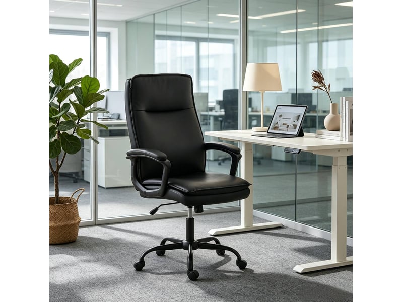  Fauteuil de bureau noir en pu, hauteur réglable et inclinaison à 15°  - Conforama B