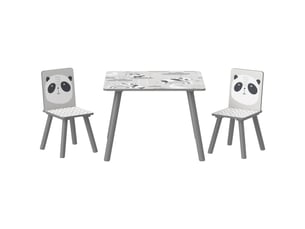 Ensemble table et chaises pour enfants, table pour enfant avec 2 chaises, motif animaux pour chambre à coucher gris