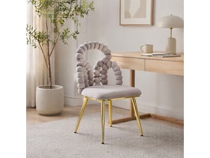 Lot de 2 chaises 48x50x86 cm, assise velours moelleuse, dossier ouvert à chaîne de boules, pieds métal, gris clair