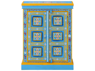 Buffet - bahut - meuble de rangement bois massif de manguier peinture manuelle turquoise